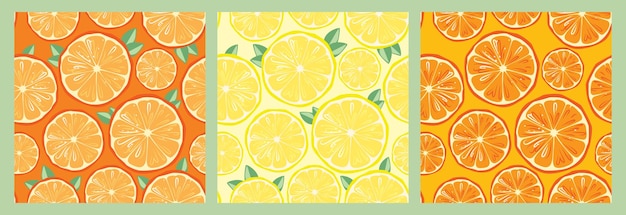 Set of bright seamless pattern with lemon and oranges