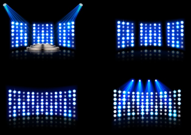 Vector set of bright stadium arena lighting spotlight