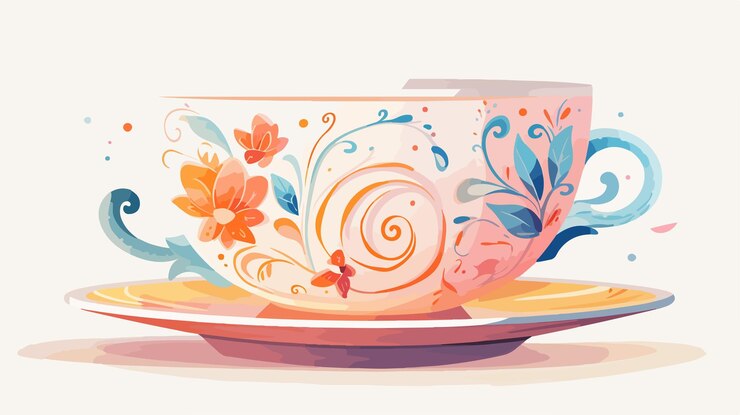 Vector set of bright teacups isolated on white background
