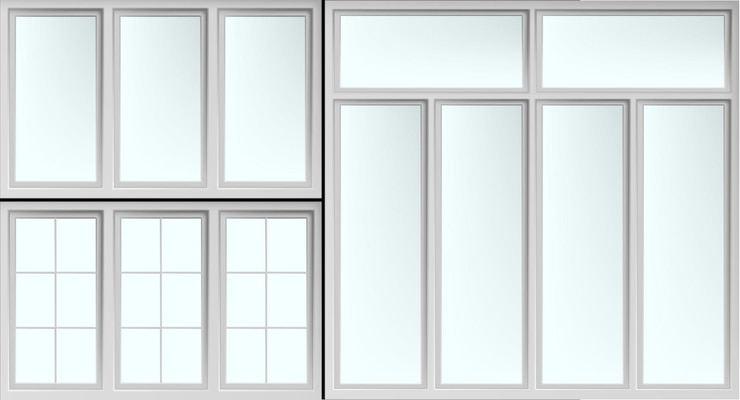 Vector set of bright window frames isolated with closed glasses. 