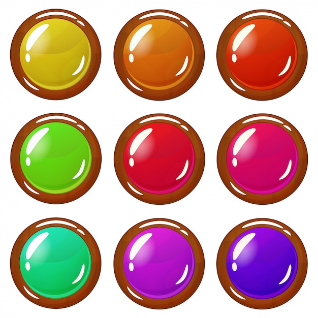 Set of bright wooden-plated glossy buttons