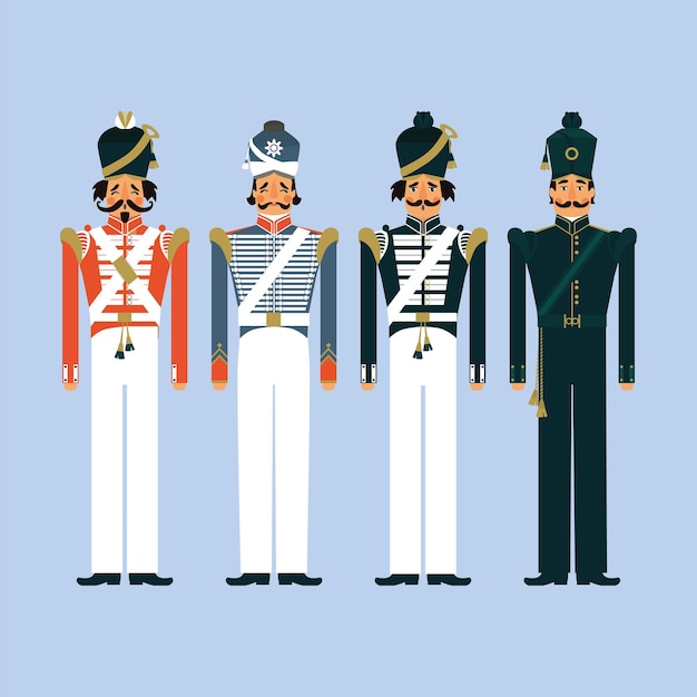 Set of British soldiers in retro colonial uniform