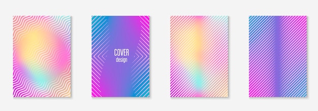 Set brochure. material banner, presentation, journal, web app layout. holographic. set brochure as minimalist trendy cover. line geometric element.