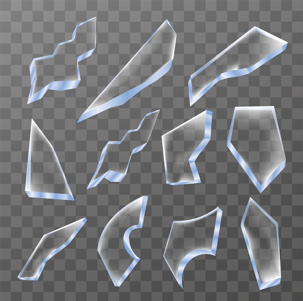 Set of Broken glass pieces. Vector Illustration