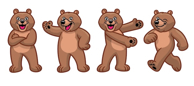 Set di personaggi dei cartoni animati di orso grizzly marrone