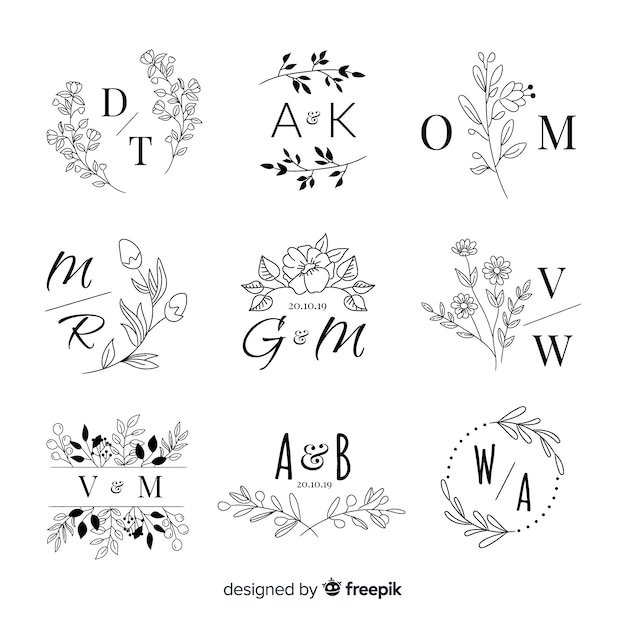 Vector set bruiloft monogram logo's