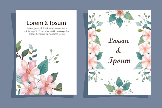 Set bruiloft uitnodigingskaarten met bloemen decoratie