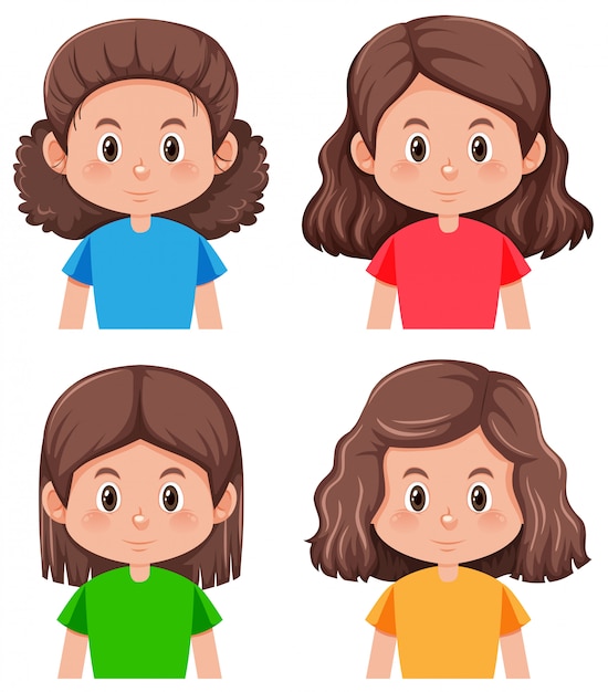 Vector set of brunette hair character