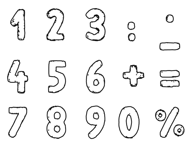 Set di numeri disegnati a pennello elementi di grafica vettoriale spray texture pennelli vector