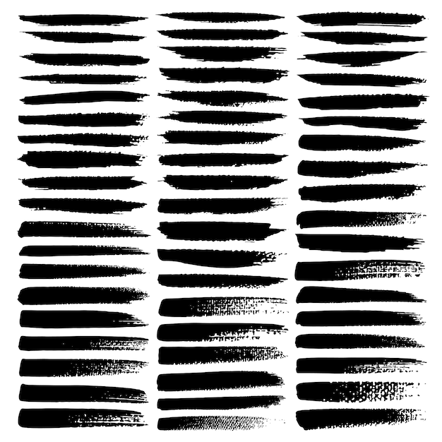 Vector set of brush stroke, black ink grunge brush strokes.