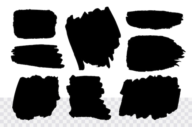 Set of brush stroke black ink silhouettes Vector hand painted background for design