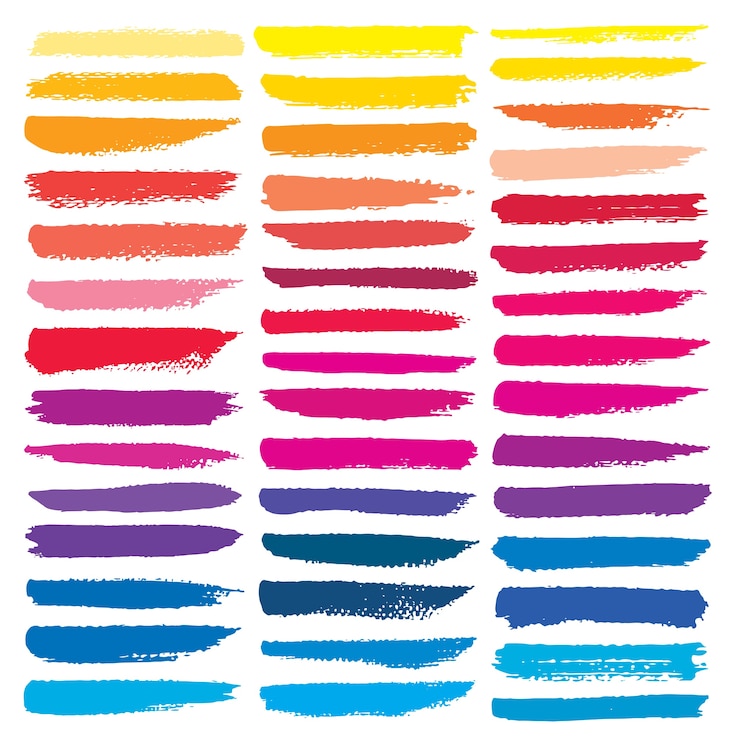 Vector set of brush stroke, colorful ink grunge brush strokes.