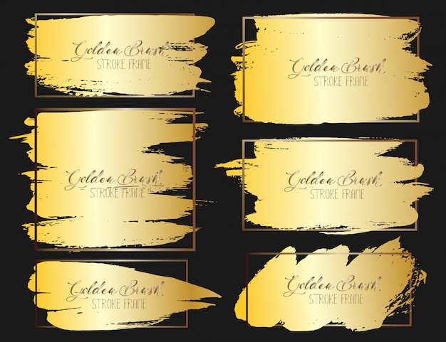 Set di telaio tratto pennello, pennellate di grunge oro. illustrazione vettoriale
