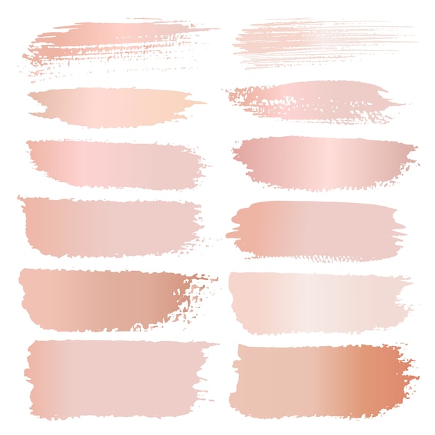 Vector set of brush stroke, pink gold grunge brush strokes.