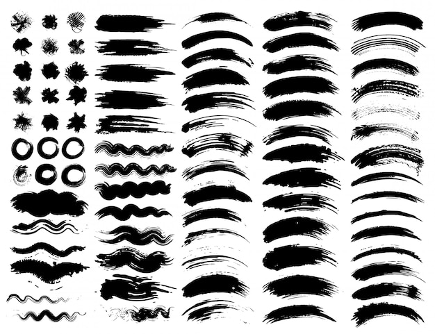 Set of brush strokes, black ink grunge brush strokes. vector illustration.