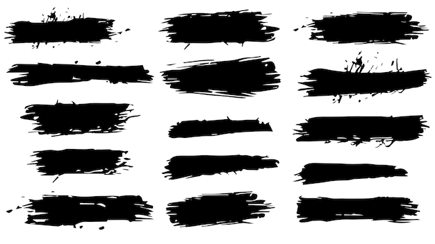 Set of brush strokes black silhouette in grunge style Irregular shapes and rough edges Clipart for tshirt or website