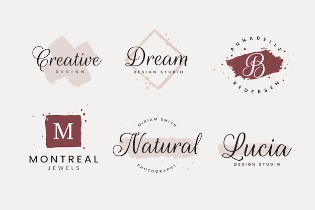 Set of brush strokes feminine logo design templates