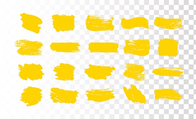 Vector set of brush strokes.yellow paint, ink