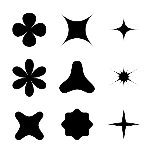 Set of brutalist simple geometric shapes modern black stars elements trendy vector flat web design