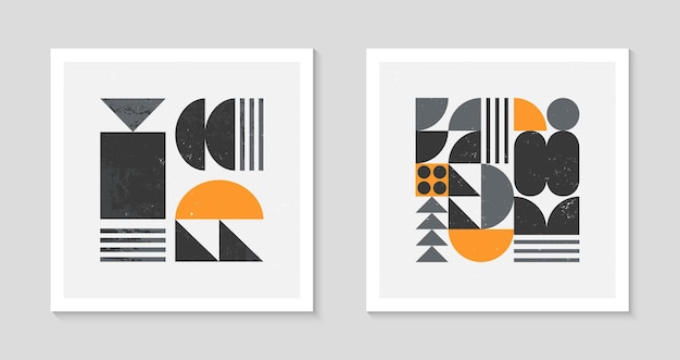 Set di sfondi di motivi geometrici bstract bauhaus. design geometrico minimalista alla moda con forme ed elementi semplici. illustrazioni vettoriali artistiche moderne della metà del secolo. ornamento scandinavo.