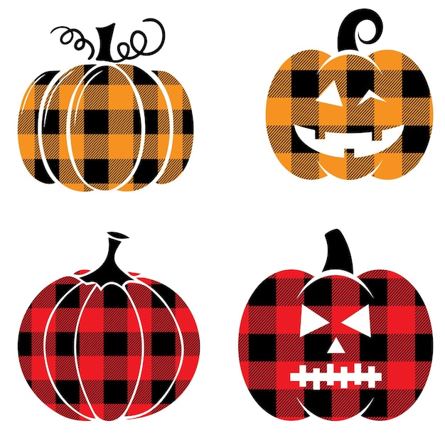 Set of buffalo plaid pumpkins. Leopard, orange and buffalo plaid pumpkin. Happy Thanksgiving