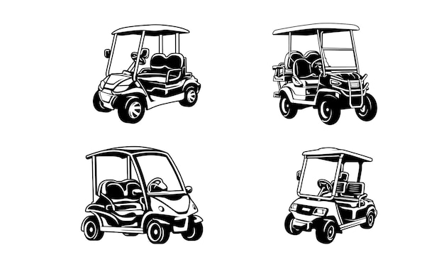 Набор багги иллюстрации логотипа тележки для гольфа, шаблон логотипа гольфмобиля, изолированный вектор