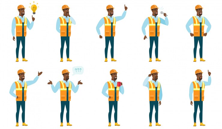 Vector set of builder characters