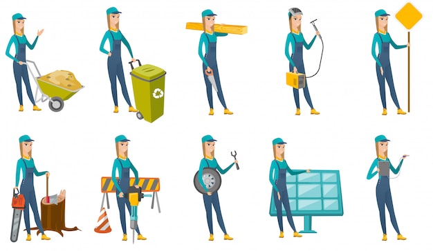 Vector set of builder characters.