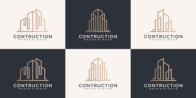 Set di ispirazione per il design del logo della costruzione di edifici per l'azienda vettore premium