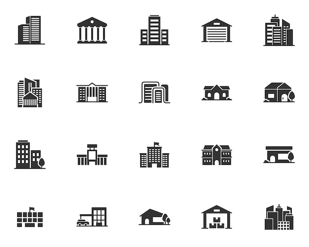 set of building icons real estate city house