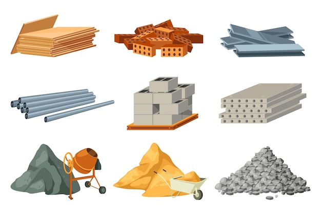 Vector set of building materials vector isolated objects