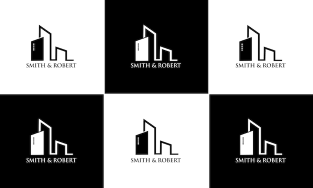 Set di edifici logo immobiliare in bianco e nero
