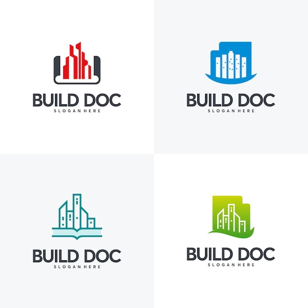 Набор зданий документа логотип проектирует вектор концепции, символ собственности, логотип недвижимости