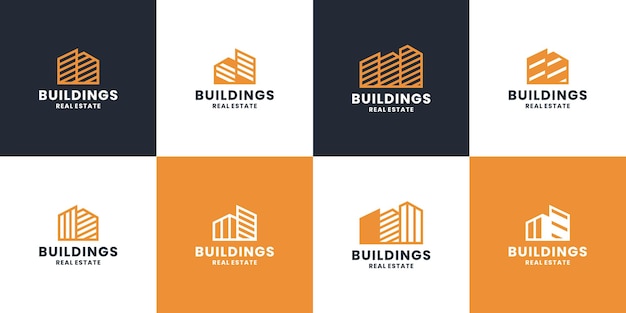 Insieme di progettazione del logo di edifici. collezione di design del logo immobiliare