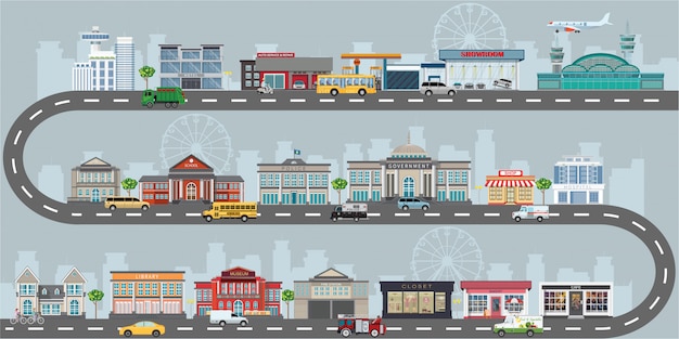 Vector set of buildings in the style of small business flat design.