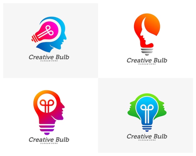 Set of Bulb Creative with head people logo concepts abstract colorful icons elements and symbols template Vector