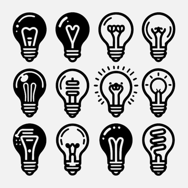 Set of bulb vector silhouette illustration Light bulb icons set Black light bulb icon