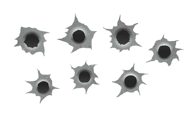 Set of bullet holes on metallic surface