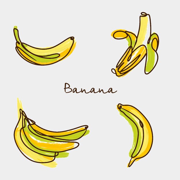 Set di mazzo di banane in stile doodle