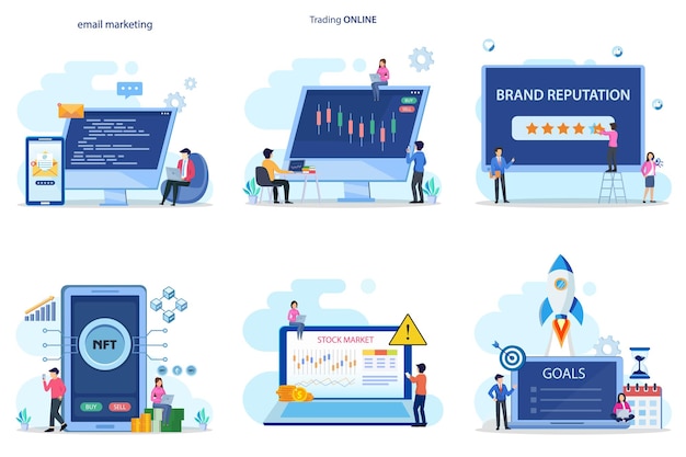 Set bundel Bedrijfsconcept e-mailmarketing handel online merknaam NFT beursdoel