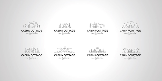 Set bundel cabine of cottage logo lijn kunst vector ontwerp illustratie