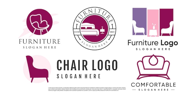 Набор векторов дизайна логотипа мебели для пакетов с креативной концептуальной идеей
