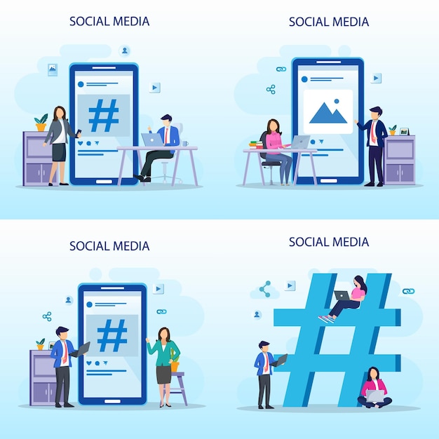 Set bundel Social Media Network en Influencer Vector Illustratie Concept Platte vector sjabloon