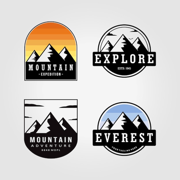 Set bundle adventure mountain logo all'aperto vector illustration design vintage icon