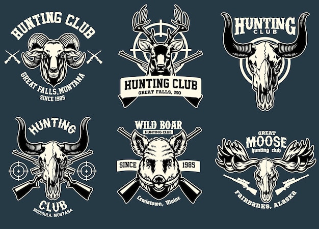 向量组束徽章设计的狩猎动物