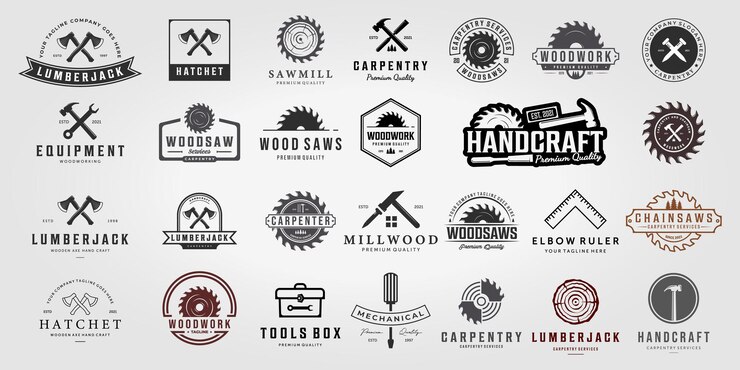 Vector set bundle carpenter carpentry logo vintage vector illustration design