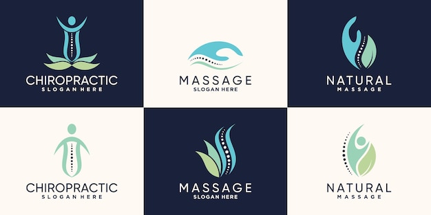 Vettore imposta un pacchetto di design del logo chiropratico con un concetto creativo vettore premium