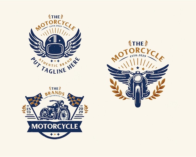 set bundle classic racing competition motorcycle logo design for business company