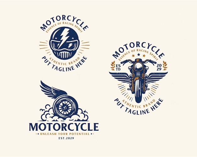 set bundle classic racing competition motorcycle logo design for business company
