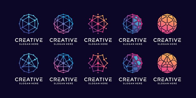 Set bundle connection logo design technology with hexagon triangle and linear  style Premium Vector